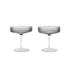 Ferm Living Ripple Champagne Saucers (set Of 2) - Smoked Grey