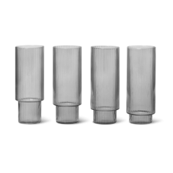 Ferm Living Ripple Glasses Long (set Of 4) - Smoked Grey